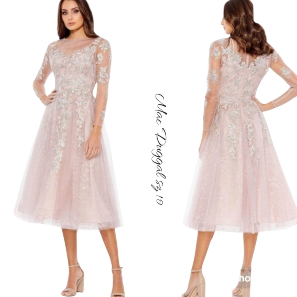Mac Duggal Pink Long Sleeve Dress